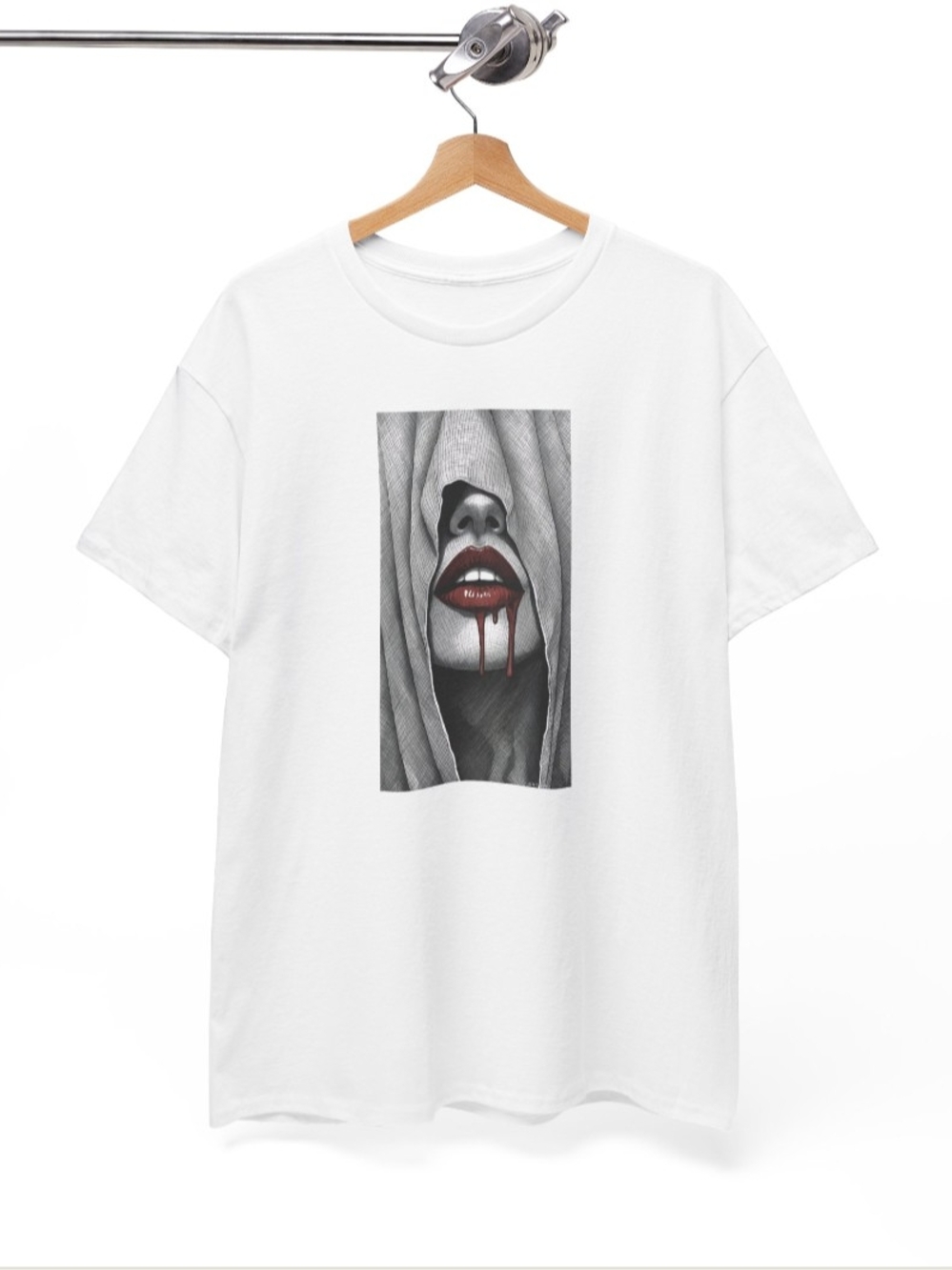 Gildan White Short Sleeve Tee with Vampire Lips Graphic